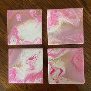 Pink and White Marble Coasters